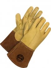 Bob Dale Gloves & Imports Ltd 60-1-1830-L - Gander Brand Gold Grain Pigskin w/ Brown Split  Cowhide Gauntlet - Kevlar® Sewn