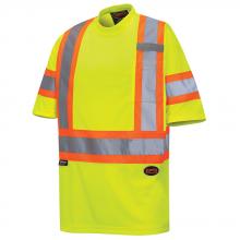 Pioneer V1052760-L - Hi-Vis Bird's-Eye Safety T-shirt - Tape on Sleeves - Hi-Vis Yellow - L