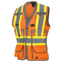 Pioneer V1011250-L - Women’s Surveyor’s Safety Vest - 150D Poly Twill – Snap Closure – Hi-Vis Orange - L