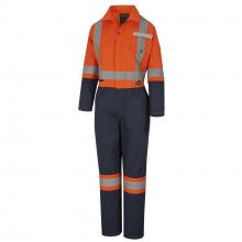 Pioneer V2021450-S - Women's 2-Tone Poly/Cotton Safety Coveralls - Zipper Closure - Orange/Navy - S