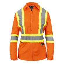 Pioneer V2121250-XS - Women’s Long Sleeved Safety Shirt – Hi-Vis Orange - Cotton Twill – Button Closure - XS