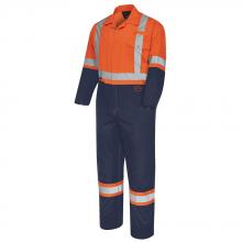 Pioneer V202251T-66 - 2-Tone Poly/Cotton Safety Coveralls - Zipper Closure - Orange/Navy - 66  - Tall