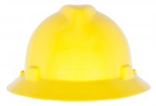 MSA Safety 10160924 - V-Gard GREEN Slotted Full Brim Helmet, Yellow, 4-Point Fas-Trac III