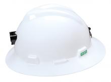 MSA Safety 815009 - V-Gard Slotted Full-Brim Hat, White w/lamp bracket and cord holder, Fas-Trac III