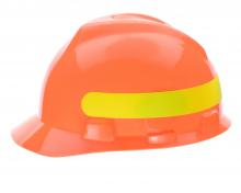 MSA Safety 10102195 - V-Gard Slotted Cap, Hi-Viz Orange w/Yellow-Green Stripe, w/1-Touch Suspension