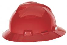MSA Safety 10058324 - V-Gard Slotted Full-Brim Hat, Red, w/1-Touch Suspension
