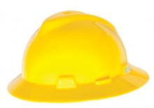 MSA Safety 454730 - V-Gard Slotted Full-Brim Hat, Yellow, w/Staz-On Suspension