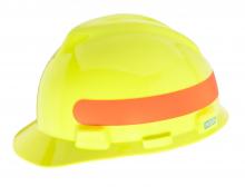 MSA Safety 10102233 - V-Gard Slotted Cap, Hi-Viz Yellow-Green w/ Red-Orange Stripe, w/Fas-Trac III Sus