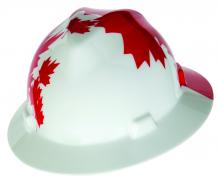 MSA Safety 10082234 - Canadian Freedom Series V-Gard Slotted Protective Cap, White w/Red Maple Leaf