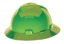 MSA Safety 815562 - V-Gard Slotted Full-Brim Hat, Brigth Lime Green, w/Staz-On Suspension